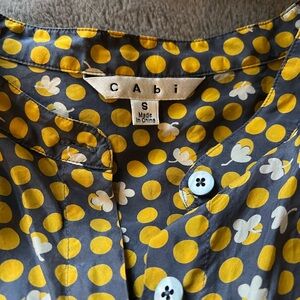 CAbi Yellow Polka Dot Blouse with Gray Base